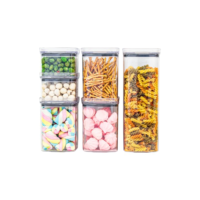 Kit 6 Potes Herméticos Acrílico Quadrado Empilháveis, Tampa de Vedação Silicone, Porta Alimentos e Mantimentos, Armário Cozinha Despensa