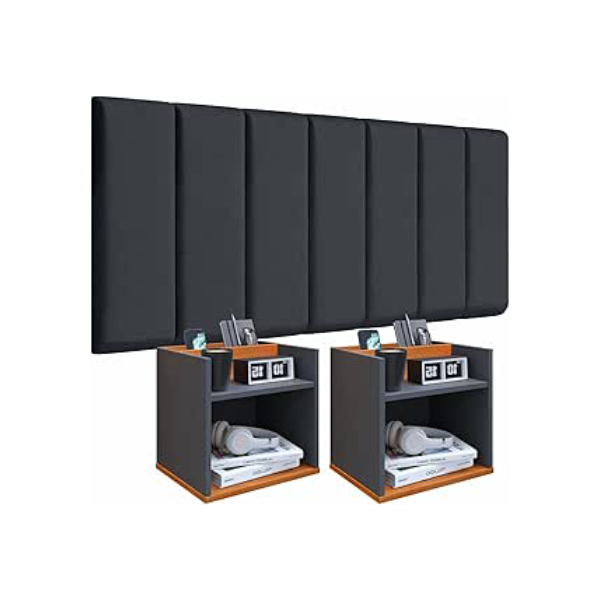 Conjunto Cabeceira Casal Modulada140cm com Kit de Mesa de Cabeceira Suspenso com Porta Celular (Cinza - Cinza/Cinamomo)