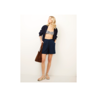 short clochard com linho e pregas azul