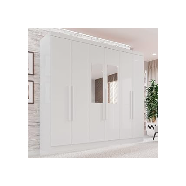 Guarda-roupa Casal com Espelho 6 Portas 2 Gavetas França Branco