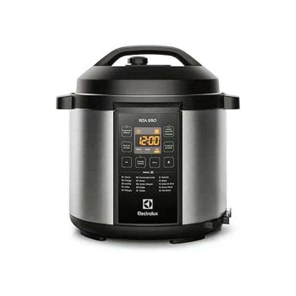 Panela pressão elétrica Electrolux digital capacidade 6L silenciosa segura 10 travas segurança 15 receitas pré-programadas 3 níveis pressão PCC20 inox preto 127v por Rita Lobo