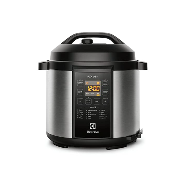 Panela pressão elétrica Electrolux digital capacidade 6L silenciosa segura 10 travas segurança 15 receitas pré-programadas 3 níveis pressão PCC20 inox preto 127v por Rita Lobo