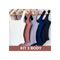 Kit 3 Body Suplex Feminino Decote Quadrado com Forro Regata Alça Fina