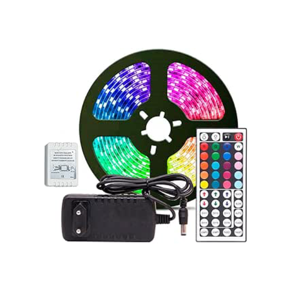 Fita LED RGB 5050 Rolo 5 metros Fonte 12V 3A e Controle Remoto