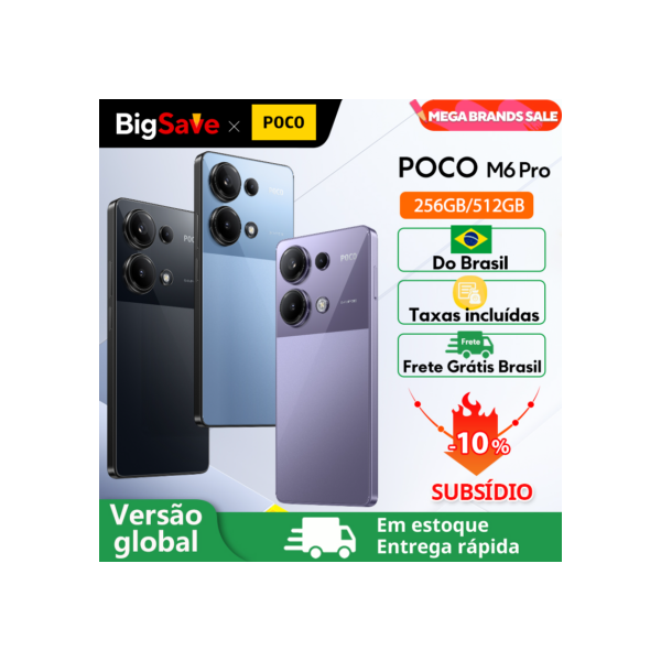 POCO M6 Pro Versão Global Helio G99 Câmera Tripla Ultra AMOLED, Impressão Digital, 64MP, 120Hz Incluído, Frete Grátis, Versão Global