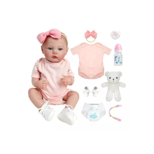 Brastoy Bebê Reborn Boneca Pintada Menina Rosa Silicone 48cm
