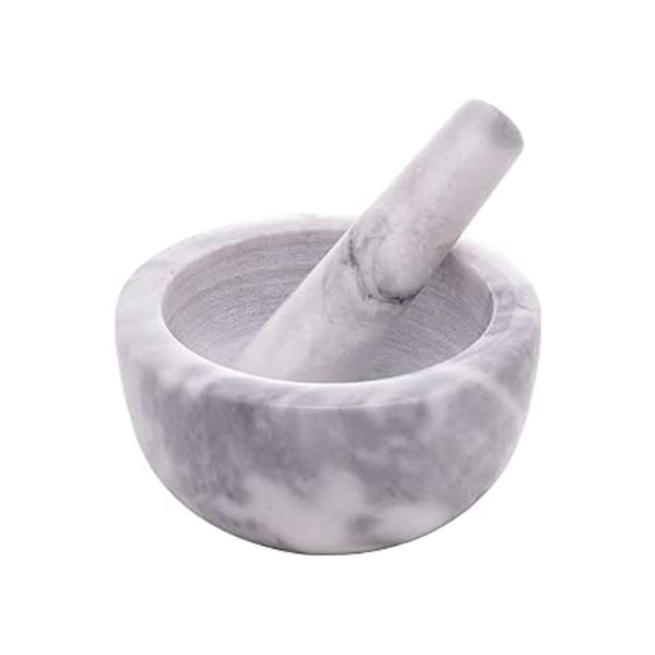 Lyor, Conjunto Pilão e Socador de Mármore Marin 12cm x 6cm - Branco