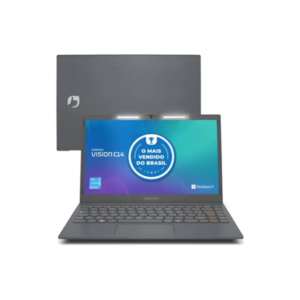 Notebook Positivo Vision C14 Lumina BAR Celeron 4GB 128GB eMMC Tela 14 Polegadas HD Antirreflexo Windows 11 Tecla Link Cinza