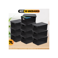Kit Com 10 Cesto Caixa Organizadora Rattan Com Tampa  7 Litros Preto
