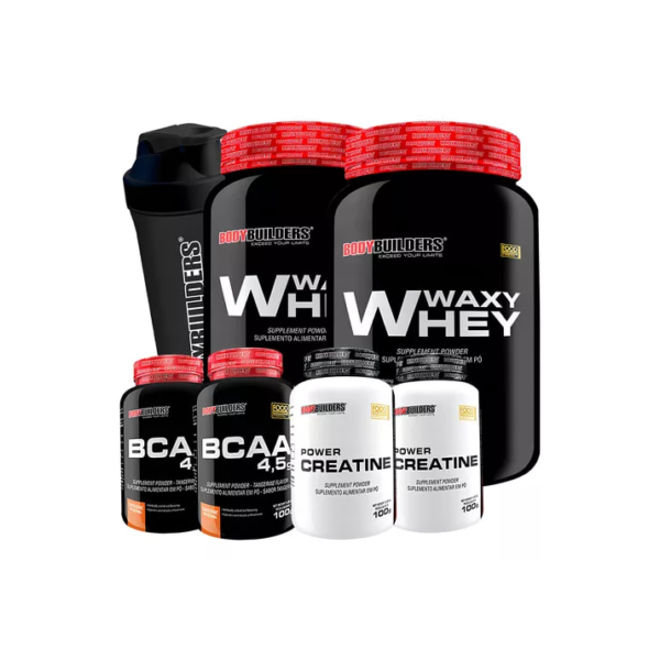 Kit 2x Whey Protein + 2x Bcaa + 2x Creatina + Coqueteleira Bodybuilders Sabor Chocolate