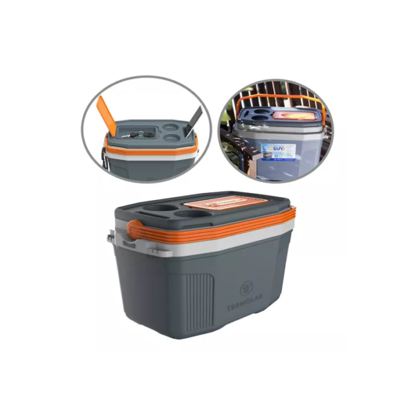 Caixa Térmica Suv Cooler Com Alça Cinza 20l Termolar Cor Cinza - Laranja