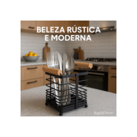Porta Talheres de Ferro com Alça Bambu - Design Moderno, Resistente, Compacto e Pronto Entrega