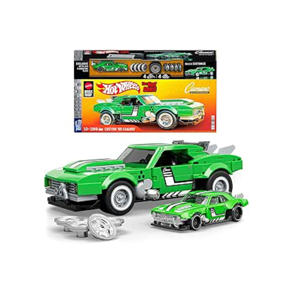 Mattel Brick Shop Hot Wheels Jogo de Construção Speed 68 Custom Camaro em escala 1:32 com Placa de Coleção e 1 carrinho de metal Perfeito para colecionadores
