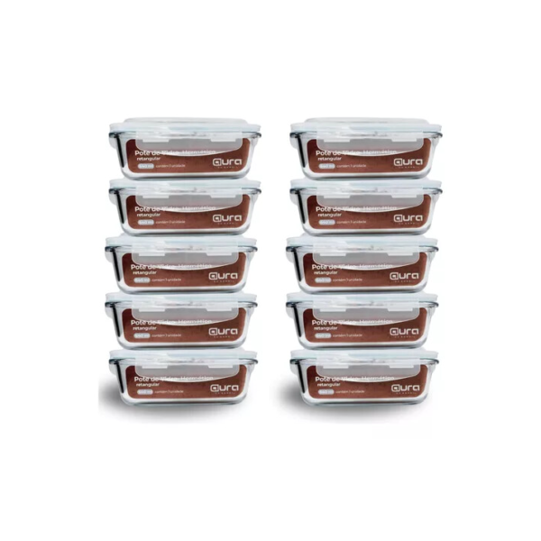Conjunto 10 Potes 640ml Vidro Hermético 4 Travas Marmita Aura Do Brasil