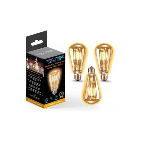 Kit 3 Lâmpada Filamento Led Decorativa Retrô Vintage Âmbar Cor Da Luz Branco-quente 110v/220v