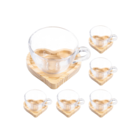 Conj 6 Xícaras e Pires Coração Madeira 12pçs Kit de Xícaras com Pires de Madeira