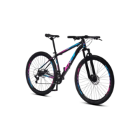 Bicicleta Aro 29 Krw Alumínio 24 Vel Freio A Disco Suspensão Dianteira X42 Cor Preto/Rosa e Azul Tamanho Do Quadro 21