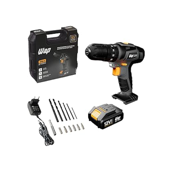WAP Parafusadeira e Furadeira com Impacto à Bateria 12V BPFI-12K4, Kit de 13 Acessórios e Maleta, Torque 18 Níveis, Bivolt