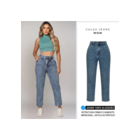 Calça Jeans Moom Luxo Moda Feminina Escura Cos Alto 100%