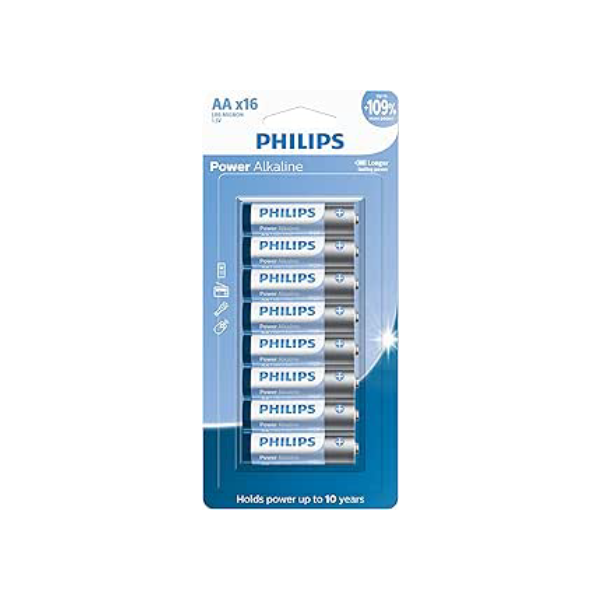 PHILIPS Pilha alcalina AA 1.5V com 16 unidades LR6P16B/59, Azul, branco e prata, padrão