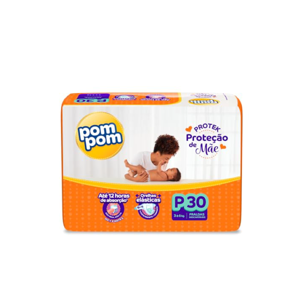 Fralda Pom Pom Protek Proteção de Mãe Jumbo P 30 Unidades