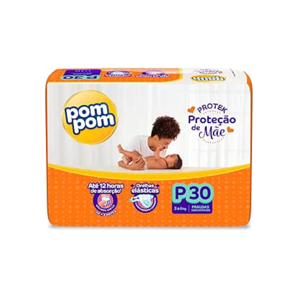 Fralda Pom Pom Protek Proteção de Mãe Jumbo P 30 Unidades