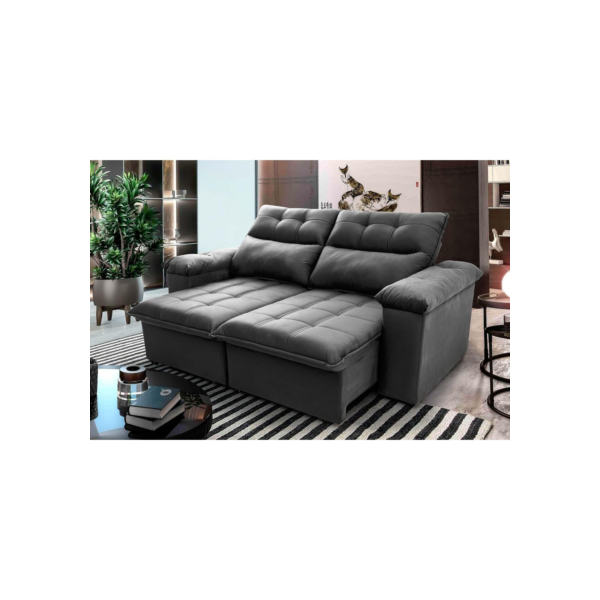 Sofá Retrátil Reclinável Verona 1,80m Suede Velut Cinza  Molas no Assento - King House
