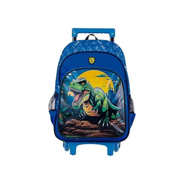 BRW Mochila Escolar com Carrinho Dinossauro Raptors Azul