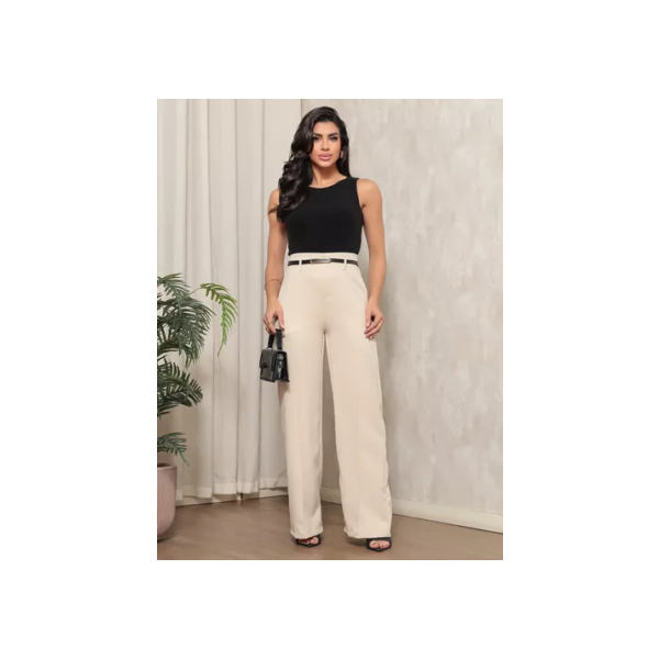 Calça Feminina Social Pantalona Com Cinto Para Trabalhar