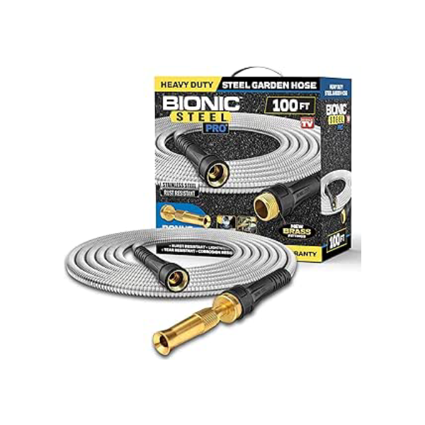 Bionic Steel Mangueira de jardim PRO - Mangueira de jardim de metal de aço inoxidável 304 de 3,5 m - resistente, leve, sem dobras e mais forte do que nunca com acessórios de latão e válvula liga/desliga - Modelo 2021