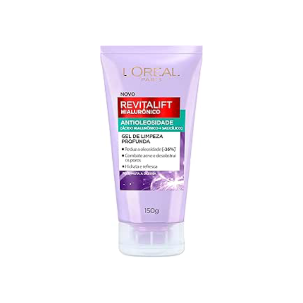 L'Oréal Paris Revitalift Hialurônico Gel de Limpeza Facial Antioleosidade com Ácido Hialurônico e Salicílico Limpeza Profunda e Controle de Oleosidade 150g