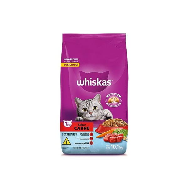 whiskas Ração Whiskas Para Gatos Adultos Castrados Sabor Carne - 10,1Kg
