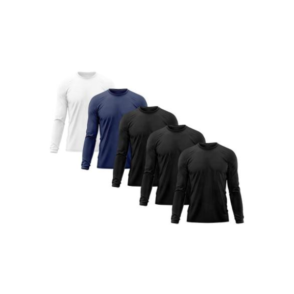 Kit 5 Camiseta Masculina Proteção Solar UV Térmica Praia Esporte Academia Tecido Dry Camisetas - Preto+Azul