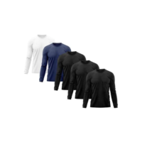 Kit 5 Camiseta Masculina Proteção Solar UV Térmica Praia Esporte Academia Tecido Dry Camisetas - Preto+Azul
