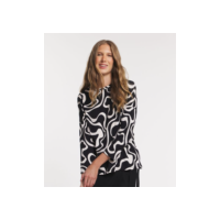 Blusa em Viscose com Manga 7/8 e Estampa Abstrata Contrastante Preto/ Branco