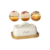 Manteigueira Base Bambu Com Tampa De Metal Escrita Butter