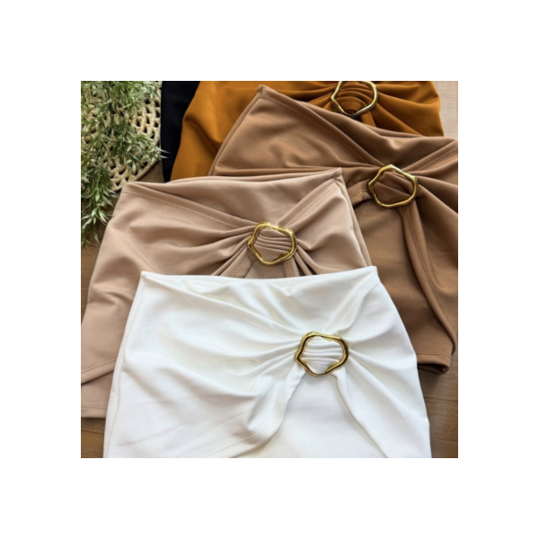 “Short Saia Feminino com Detalhe de Fivela – Cintura Alta | Look Moderno”