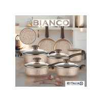 Jogo De Panelas D'Itália 10 Peças Bianco Teflon Antiaderente Tampa De Vidro Com Desenho Exclusivo