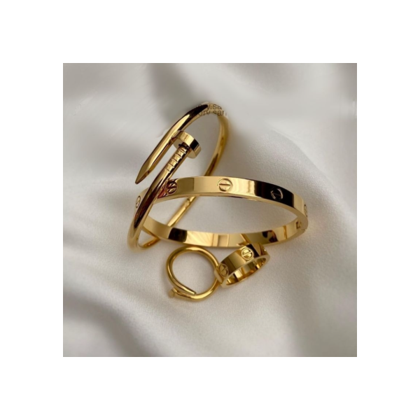 Conjunto Braceletes Aço inoxidável e Anéis Prata ou Dourado Kit Acessórios Femininos Anel Pulseira