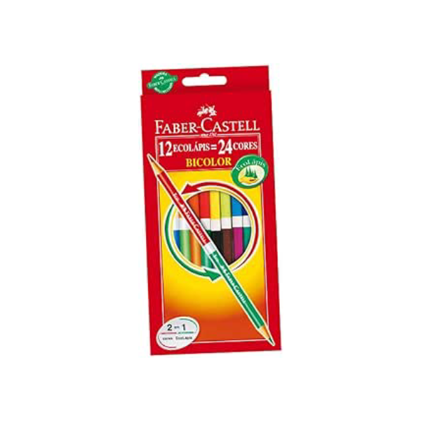 Lápis de Cor, Faber-Castell, EcoLápis Bicolor, 12 Lápis/24 Cores + 2 Lápis N°2