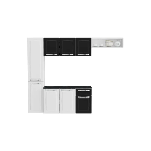 Armário de Cozinha Completa de Aço Itatiaia Pratika 4 Peças 8 Portas 1 Gaveta 210cm Cor Branco/Preto