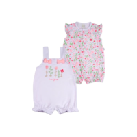 Macacao Bebe Suedine Menina Estampado e Liso Kit Macacão Suedine Algodao Floral 2 Pecas - Branco GG