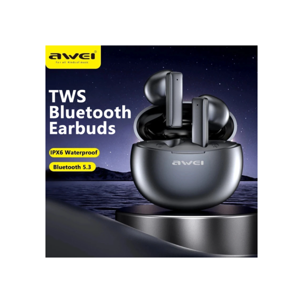 Awei-TWS Bluetooth 5.3 Fones De Ouvido Sem Fio, Controle De Toque, Headset Estéreo, Auscultadores Impermeáveis Esporte