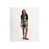 Vestido Curto em Viscolycra com Estampa Étnica Tropical Preto