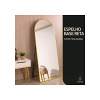 Espelho Grande Oval com Base Reta 170x70 Corpo Inteiro com Suporte de Chão Moldura de Alumínio
