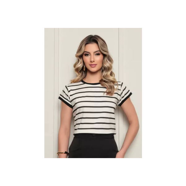 Blusa Feminina Tshirt Camiseta Listrada Minimalista Básica