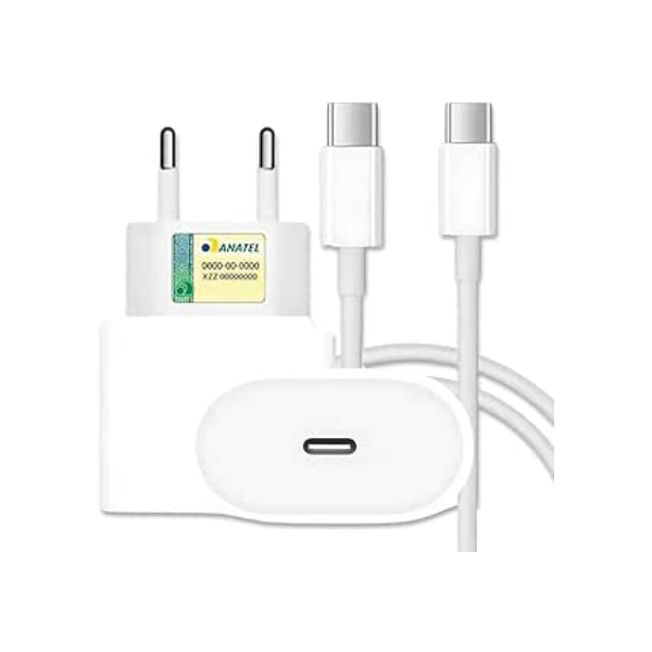 Carregador Turbo 30W Cabo Tipo-C Compativel Todos Dispositivos iPhone 15/16 IOS Android Galaxy Carregamento Ultra Rapido Fonte Entrada Tipo-C e Cabo USB-C Premimum Tecnologia Power Delivery