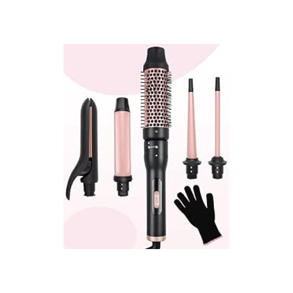 Conjunto de Modeladores de Cachos, 110-240V, Rosa, Escova 5 em 1, Escova Alisadora, Modelador de Cabelo