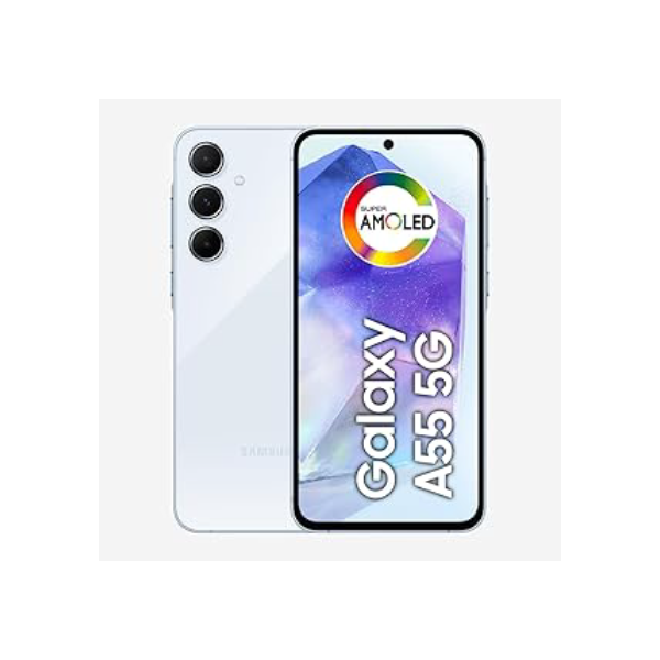 Samsung Galaxy A55 5G, Câmera Tripla Traseira de até 50MP, Selfie de 32MP, Nightography, Apagador de objetos, Design em metal e vidro, IP67, Super AMOLED 6.6" 120Hz Vision Booster, 128GB - Azul Claro