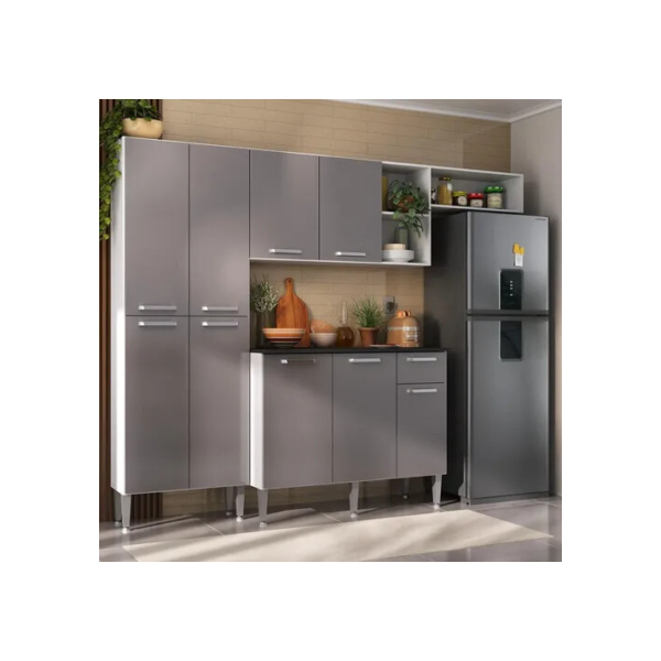 Armário Cozinha Modulada Completa Mp2933multimóveis Br/cinza Branco/lacca Fumê